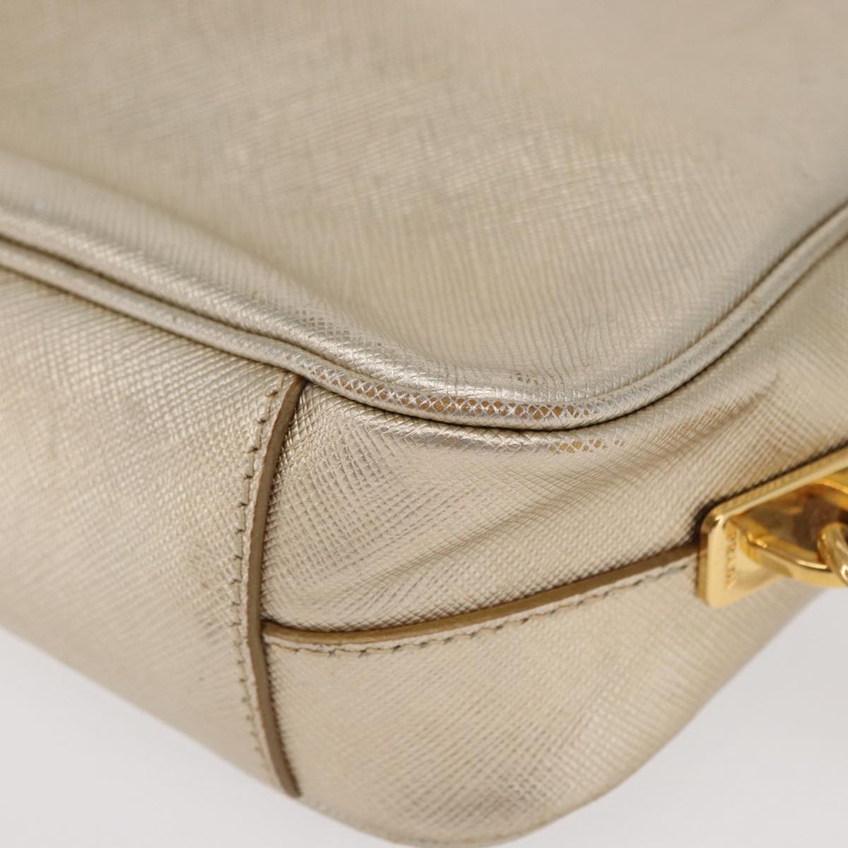 PRADA Shoulder Bag Safiano leather Gold Auth 152404