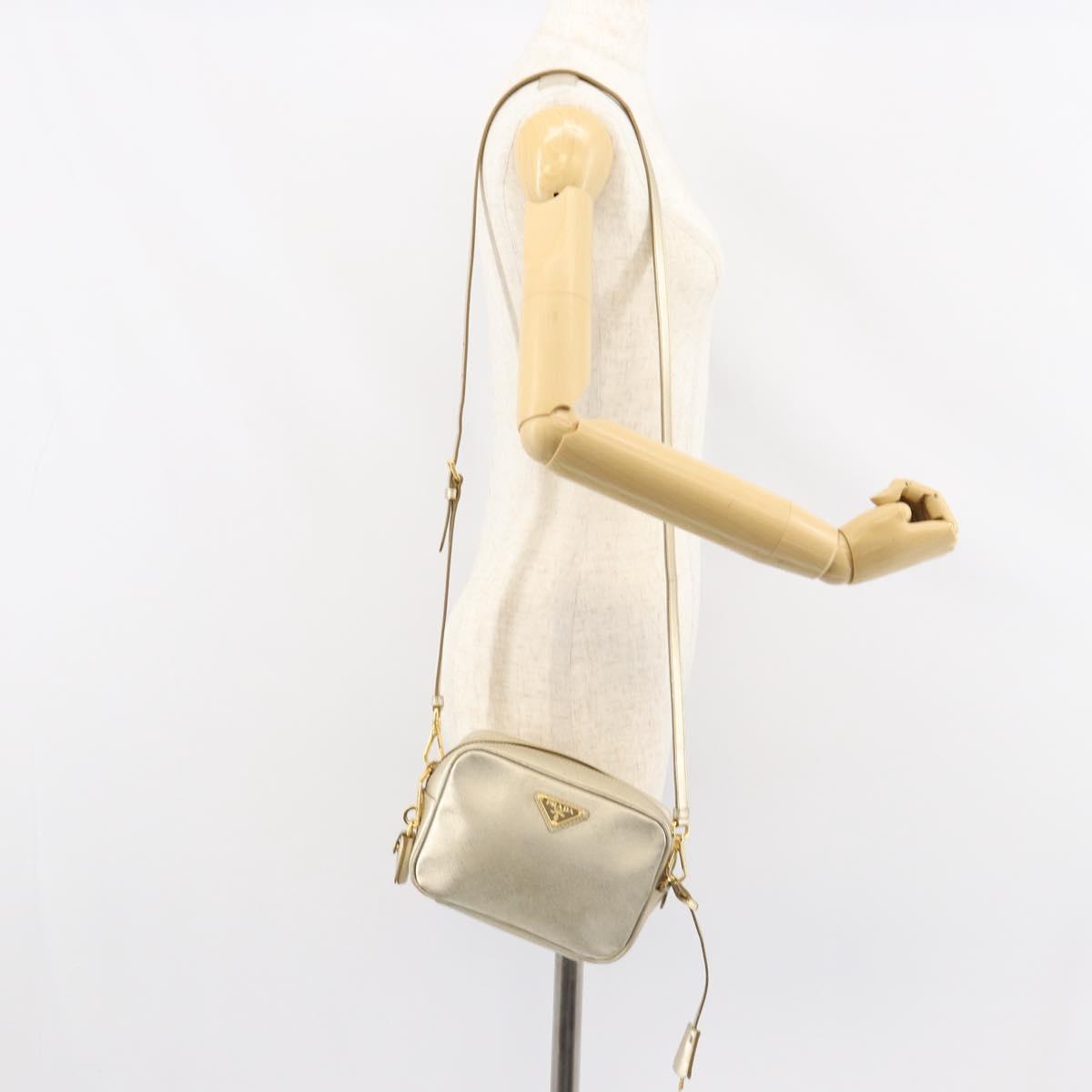 PRADA Shoulder Bag Safiano leather Gold Auth 152404