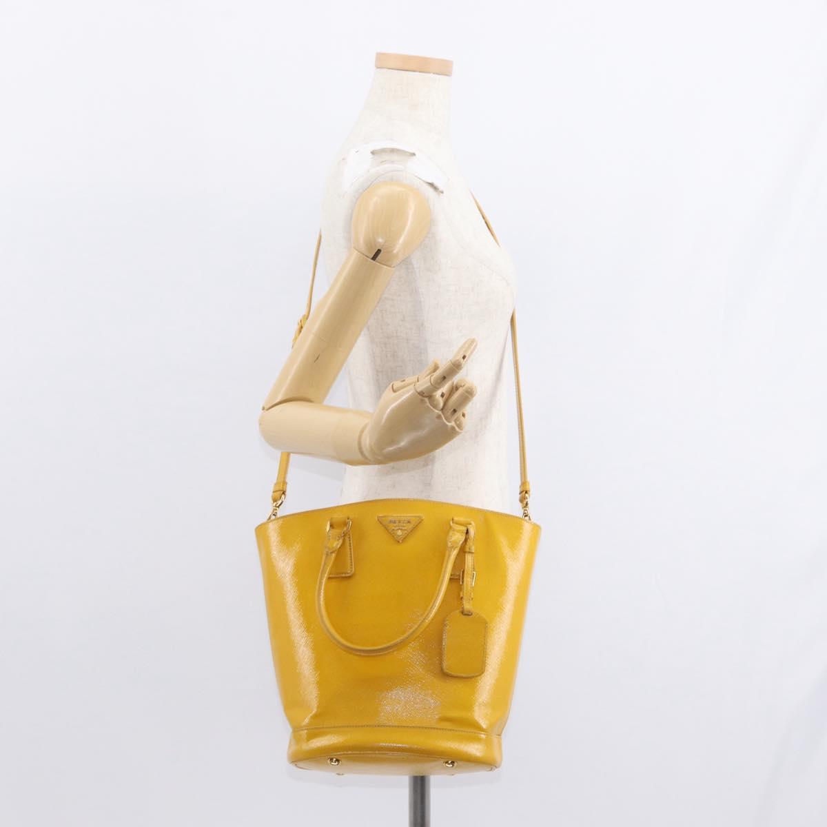 PRADA Hand Bag Safiano leather 2way Yellow Gold Auth 152405