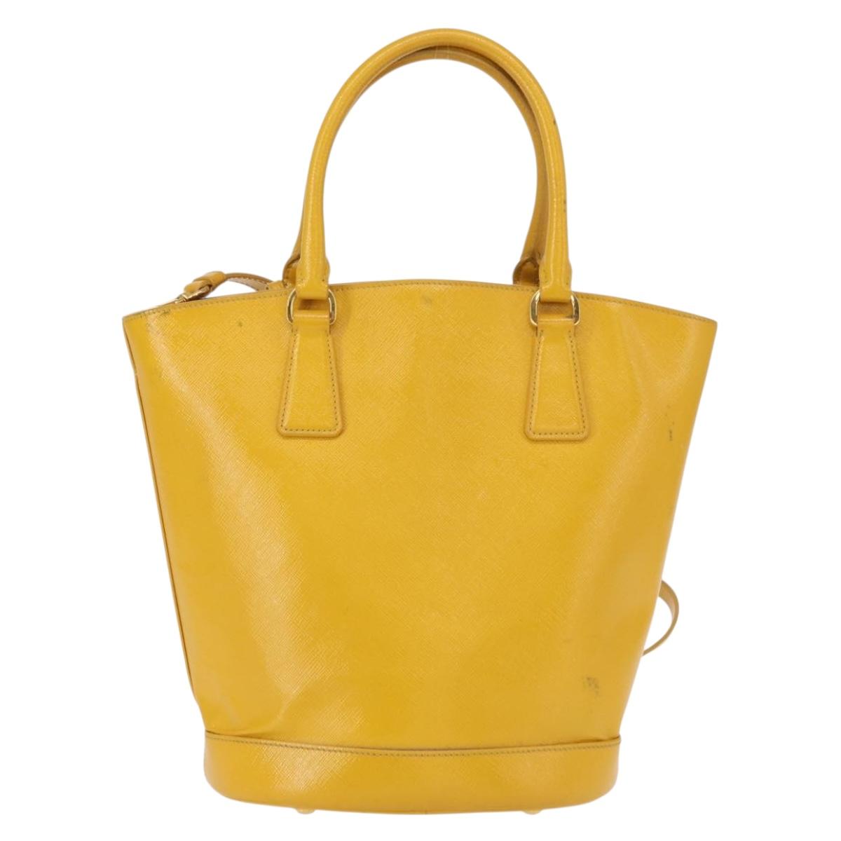 PRADA Hand Bag Safiano leather 2way Yellow Gold Auth 152405