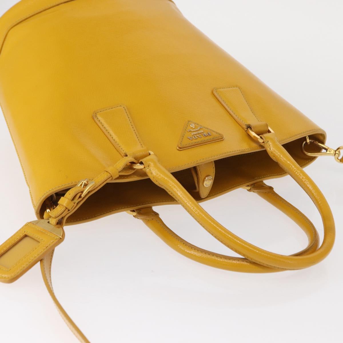 PRADA Hand Bag Safiano leather 2way Yellow Gold Auth 152405