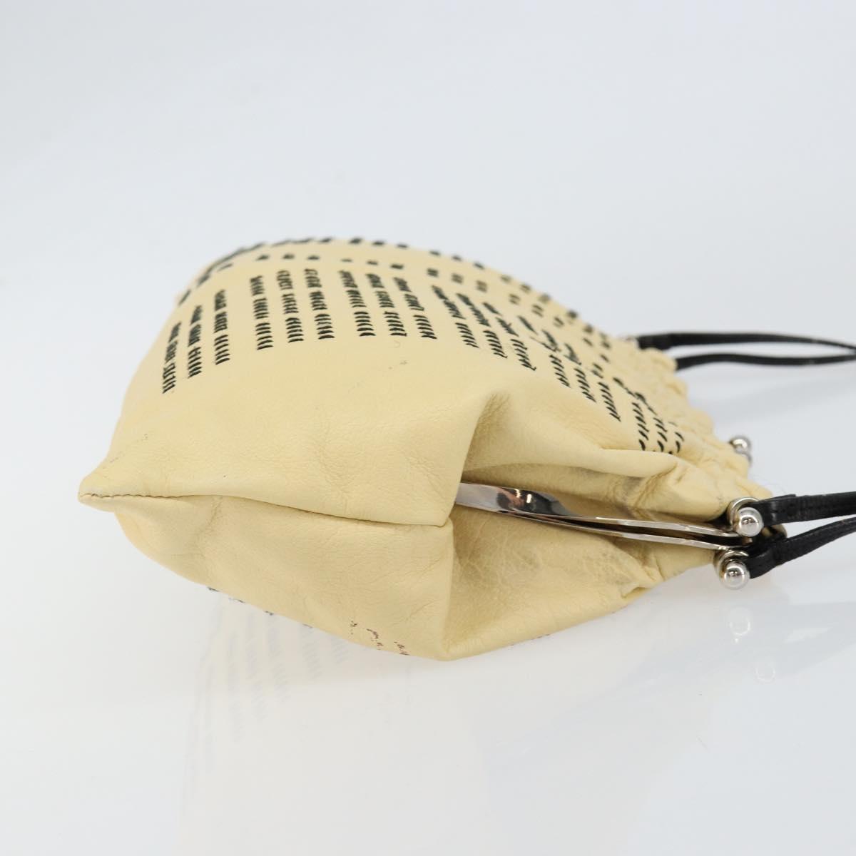 Miu Miu Gamaguchi Shoulder Bag Leather Beige Silver Auth 152418