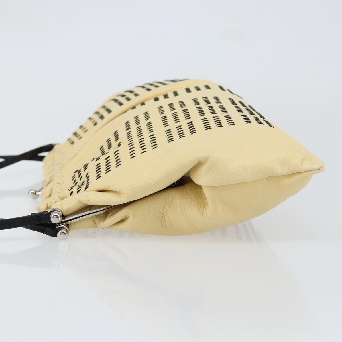 Miu Miu Gamaguchi Shoulder Bag Leather Beige Silver Auth 152418