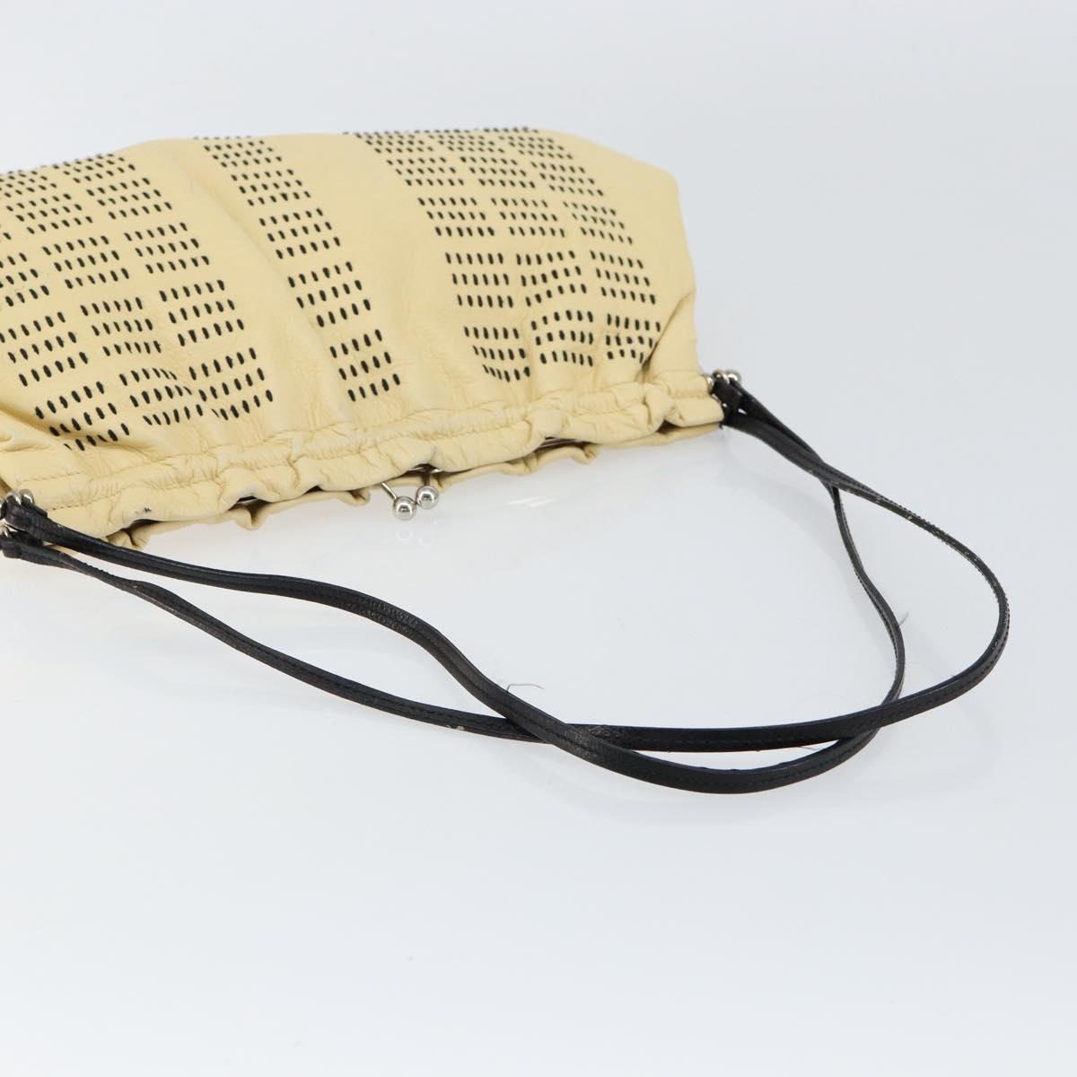 Miu Miu Gamaguchi Shoulder Bag Leather Beige Silver Auth 152418