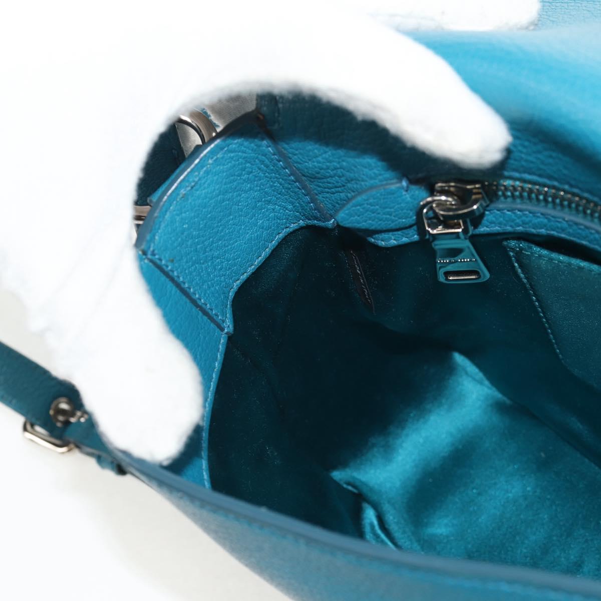 Miu Miu Shoulder Bag Leather Turquoise Blue Silver Auth 152419A