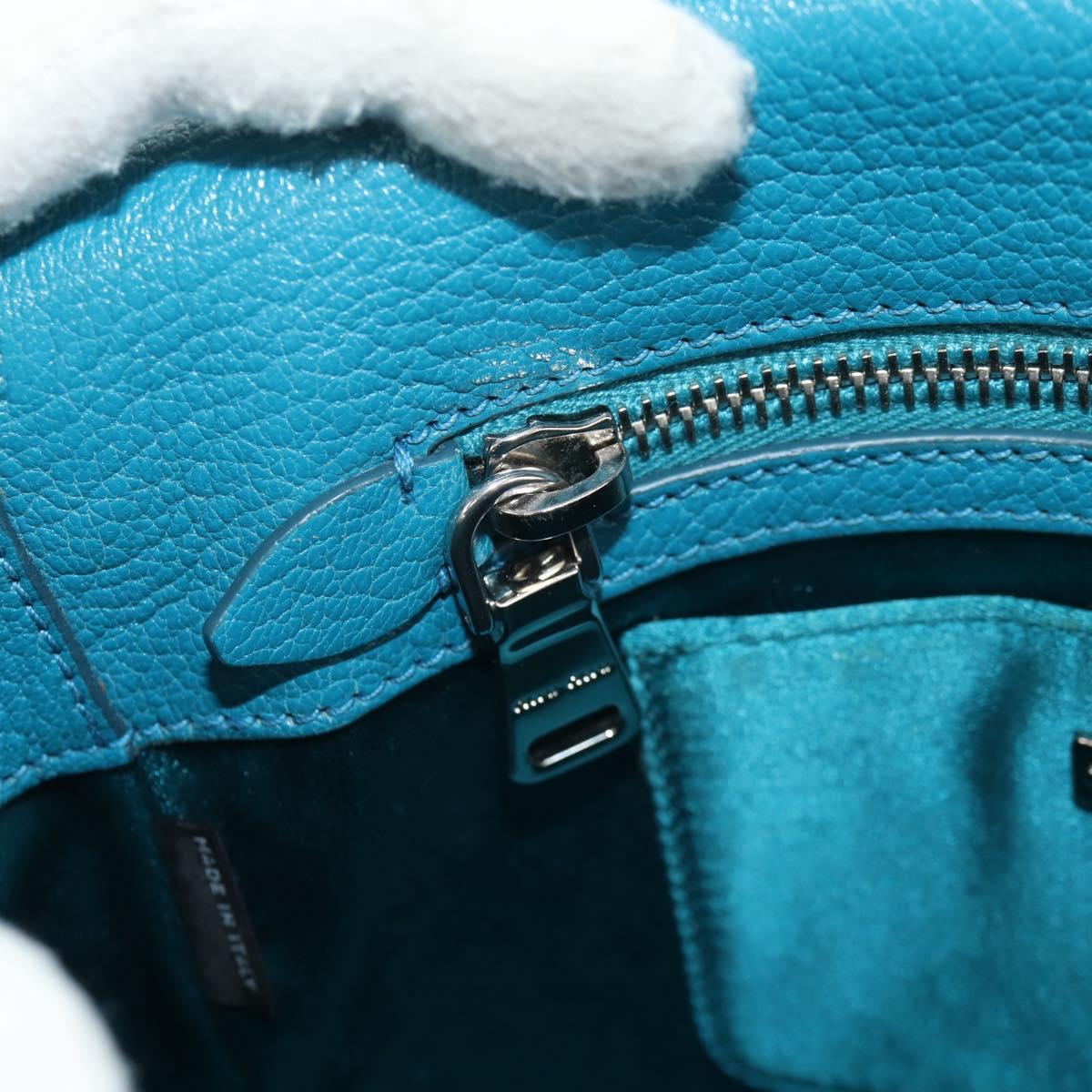 Miu Miu Shoulder Bag Leather Turquoise Blue Silver Auth 152419A