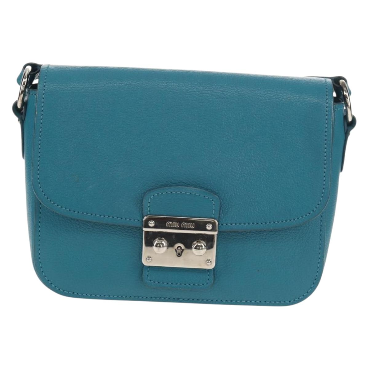Miu Miu Shoulder Bag Leather Turquoise Blue Silver Auth 152419A