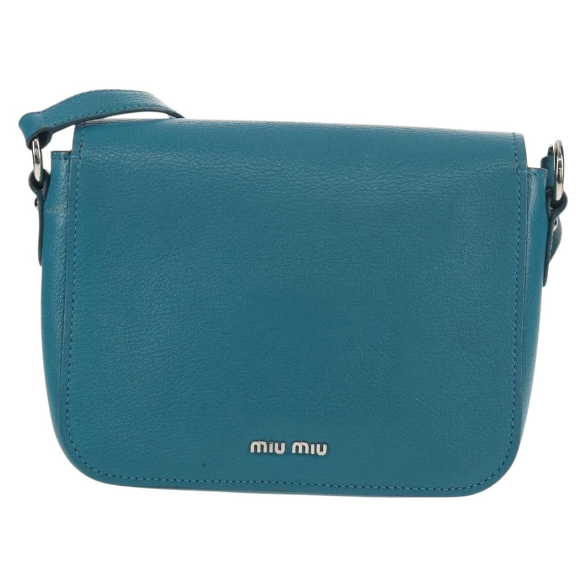 Miu Miu Shoulder Bag Leather Turquoise Blue Silver Auth 152419A