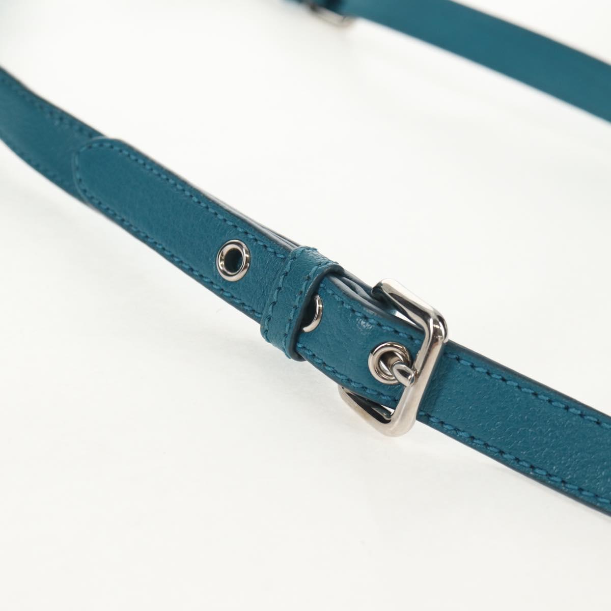 Miu Miu Shoulder Bag Leather Turquoise Blue Silver Auth 152419A