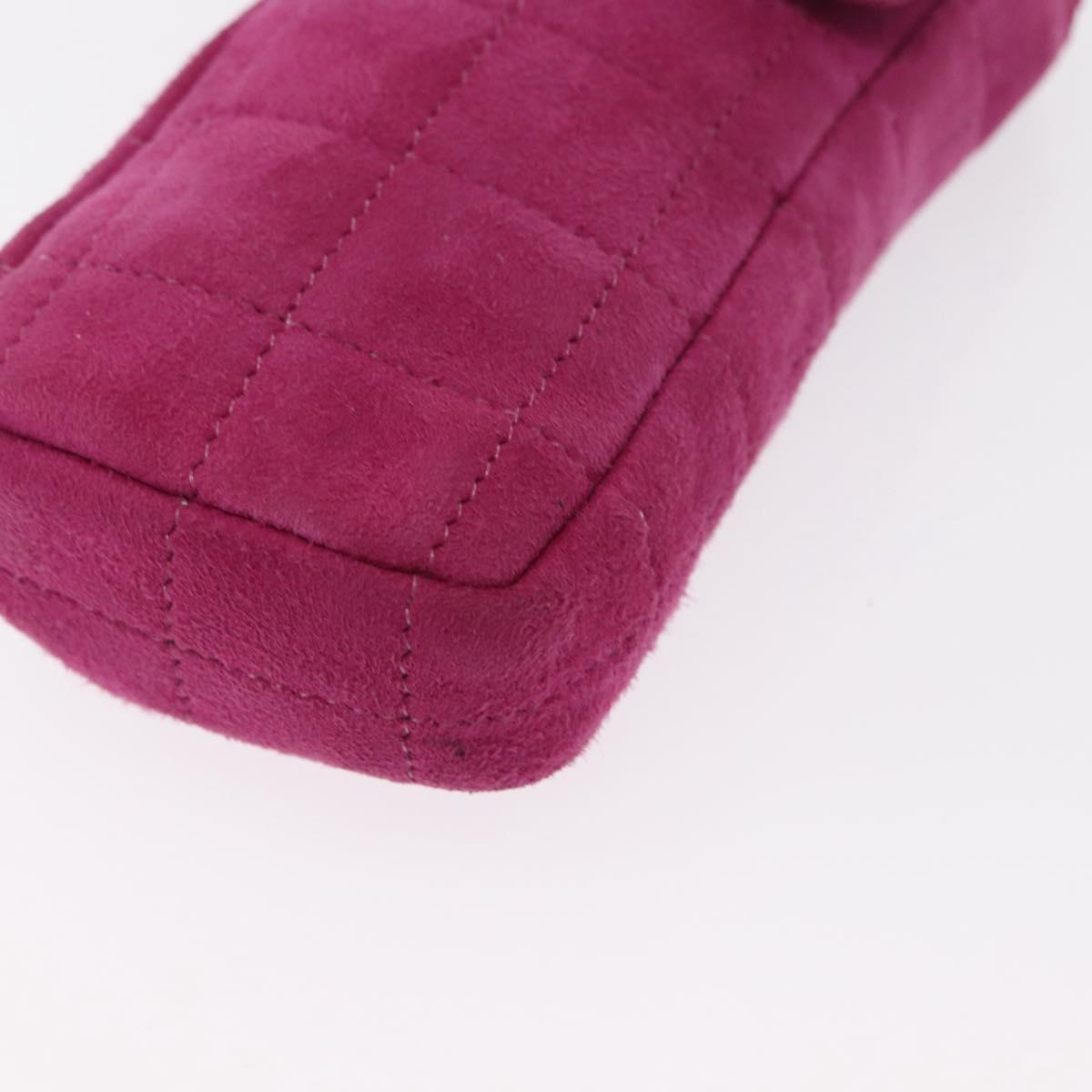 CHANEL Choco Bar Line Chain Phone Case Suede Purple Silver CC Auth 152423