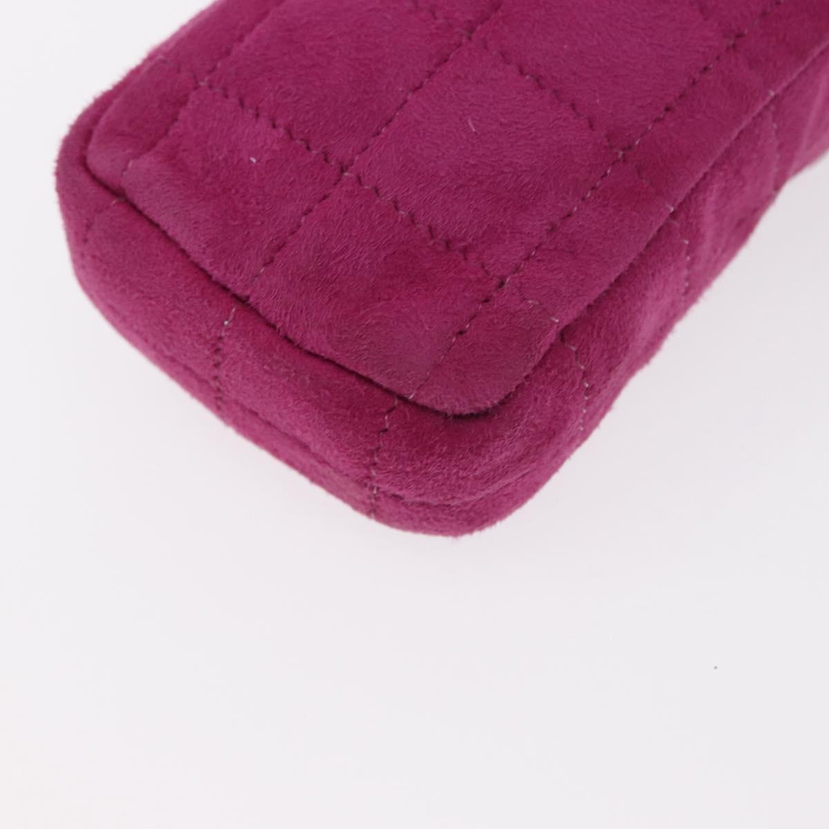 CHANEL Choco Bar Line Chain Phone Case Suede Purple Silver CC Auth 152423