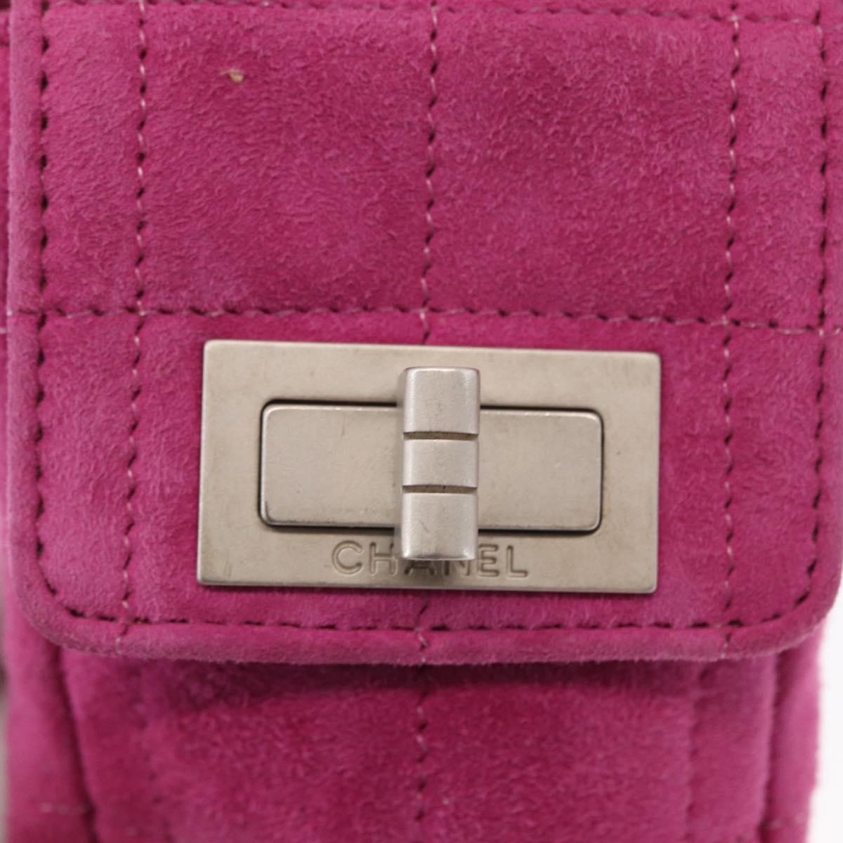 CHANEL Choco Bar Line Chain Phone Case Suede Purple Silver CC Auth 152423