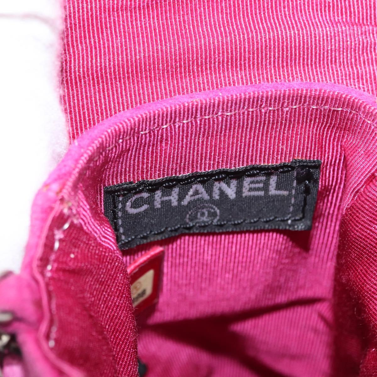 CHANEL Choco Bar Line Chain Phone Case Suede Purple Silver CC Auth 152423