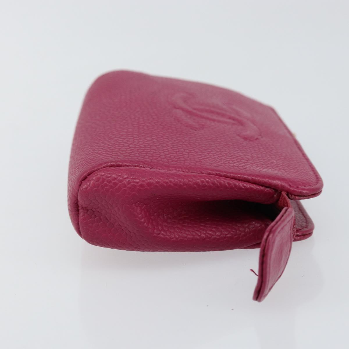 CHANEL COCO Mark Pouch Caviar Skin Pink Gold CC Auth 152429