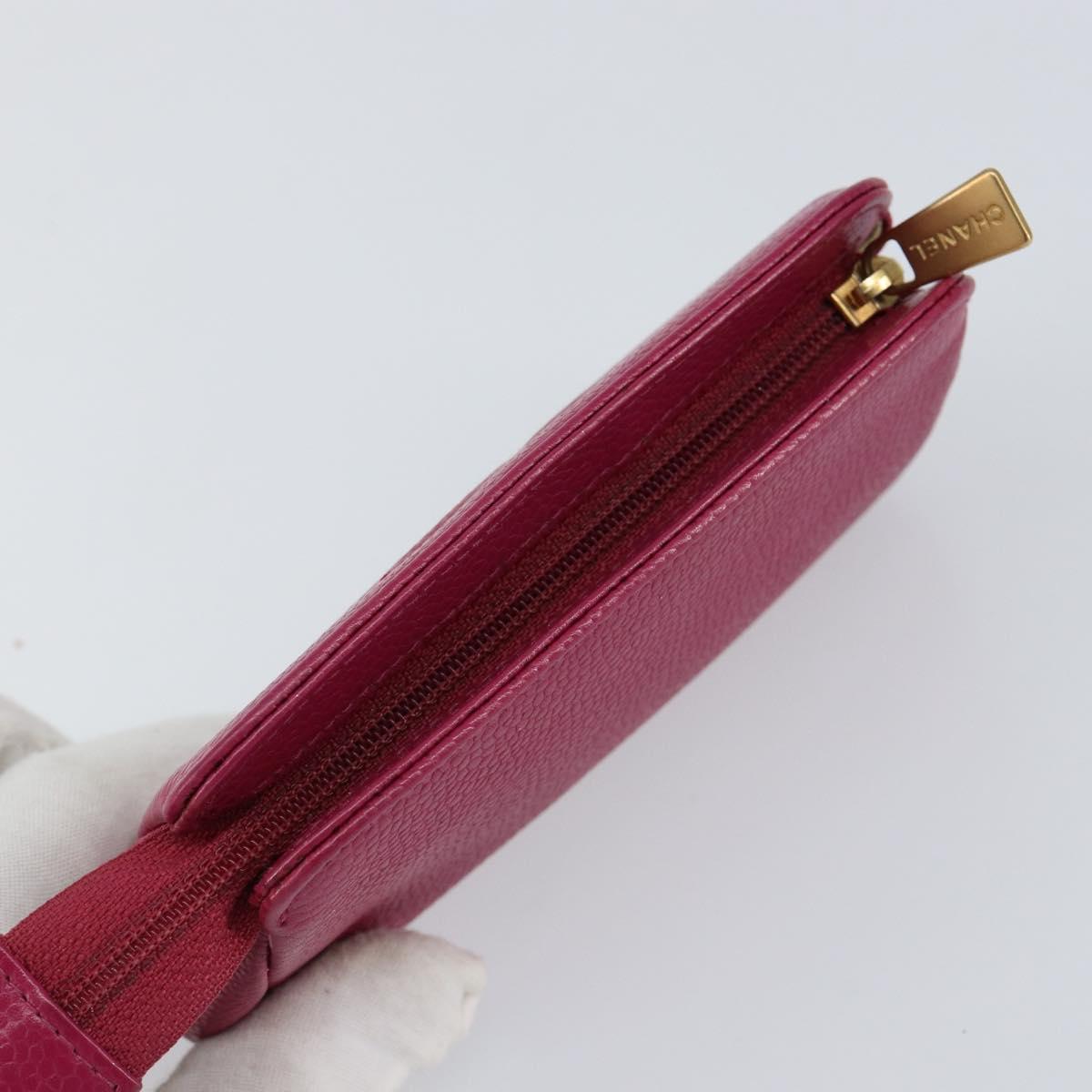 CHANEL COCO Mark Pouch Caviar Skin Pink Gold CC Auth 152429