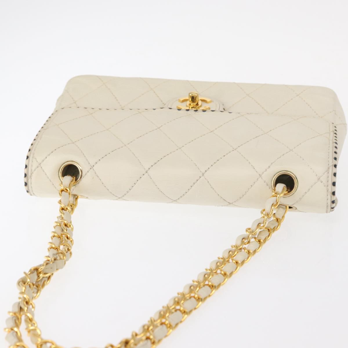 CHANEL Matelasse Chain Shoulder Bag Leather Beige Gold CC Auth 152439