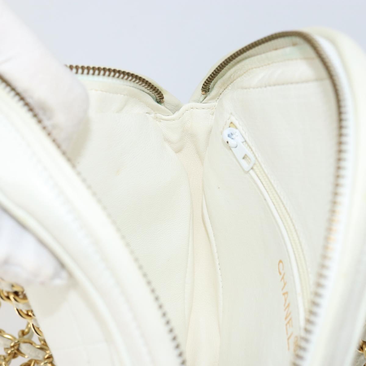 CHANEL Chain Shoulder Bag Lamb Skin White Gold CC Auth 152440
