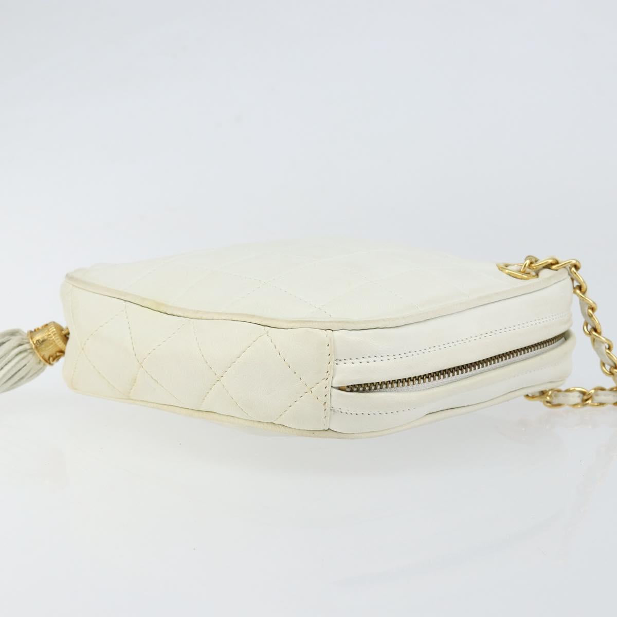 CHANEL Chain Shoulder Bag Lamb Skin White Gold CC Auth 152440