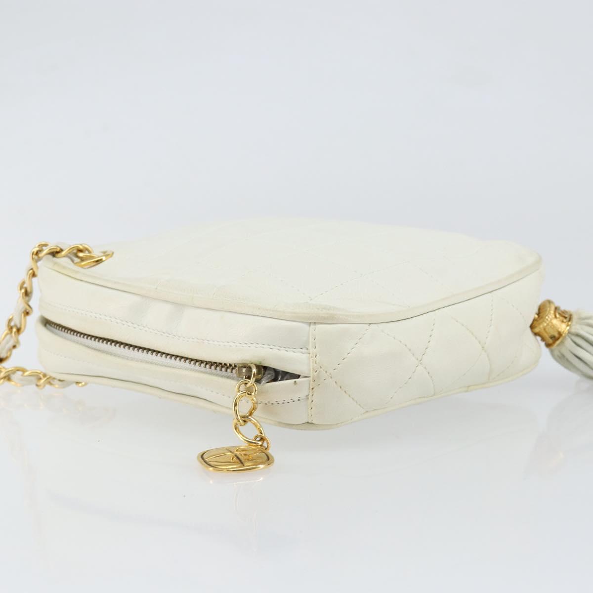 CHANEL Chain Shoulder Bag Lamb Skin White Gold CC Auth 152440
