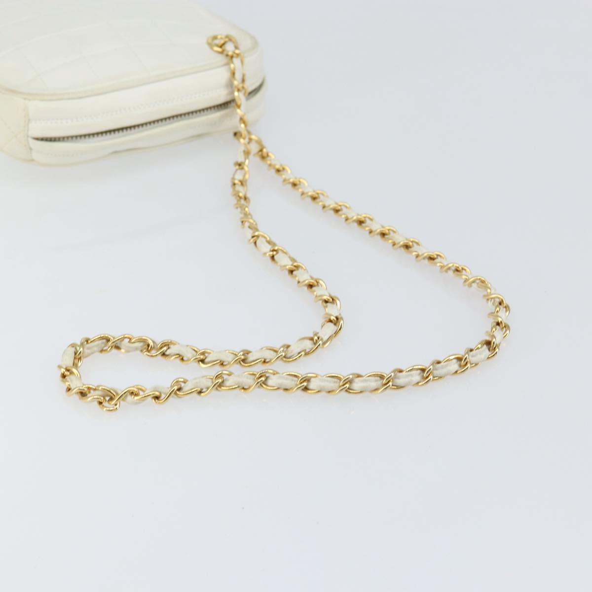 CHANEL Chain Shoulder Bag Lamb Skin White Gold CC Auth 152440