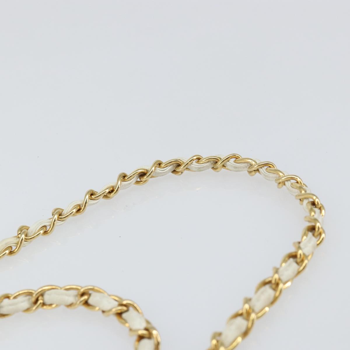 CHANEL Chain Shoulder Bag Lamb Skin White Gold CC Auth 152440