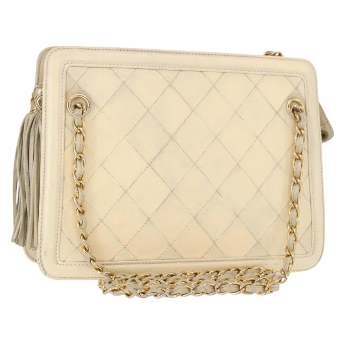 CHANEL Matelasse Chain Shoulder Bag Lamb Skin Beige Gold CC Auth 152441
