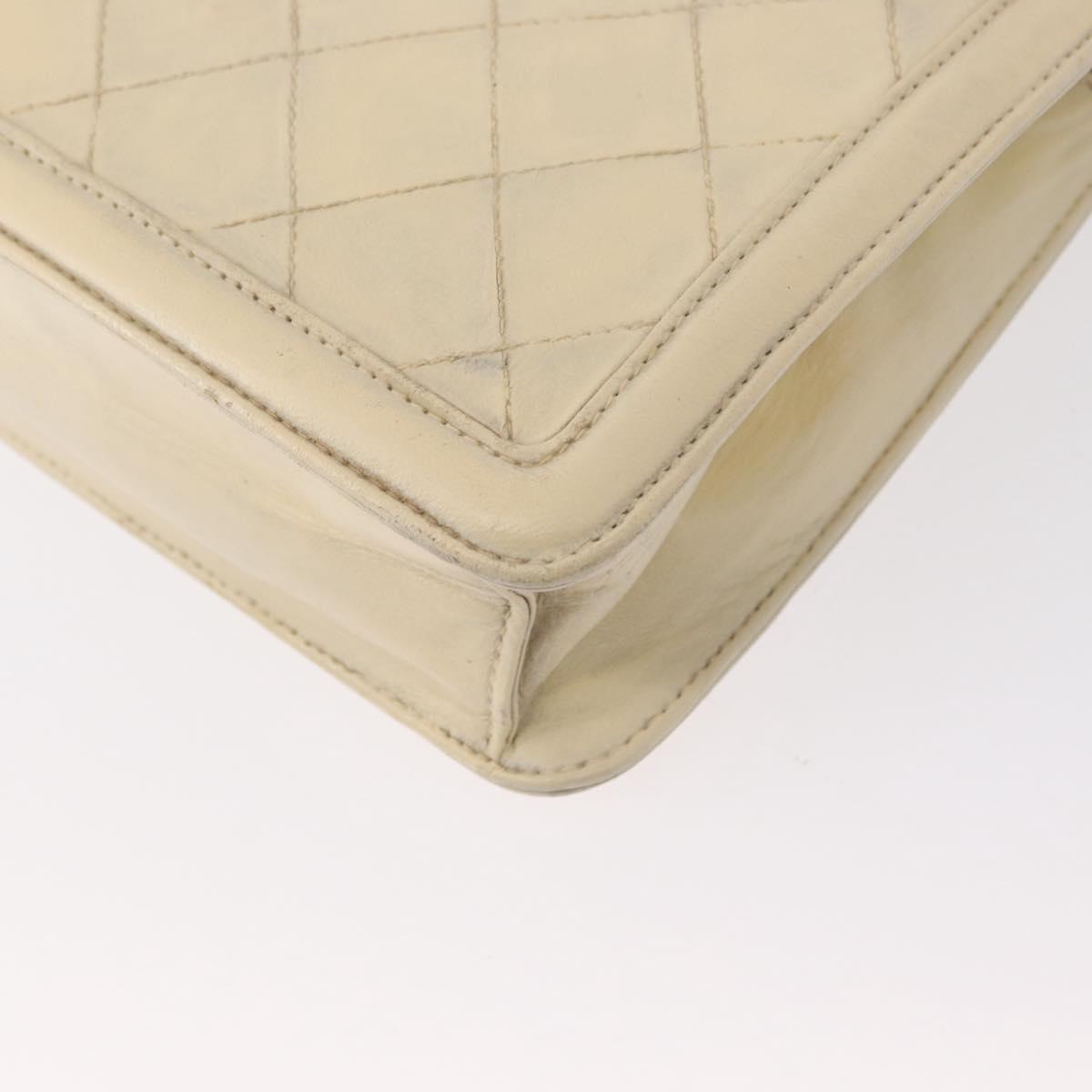 CHANEL Matelasse Chain Shoulder Bag Lamb Skin Beige Gold CC Auth 152441