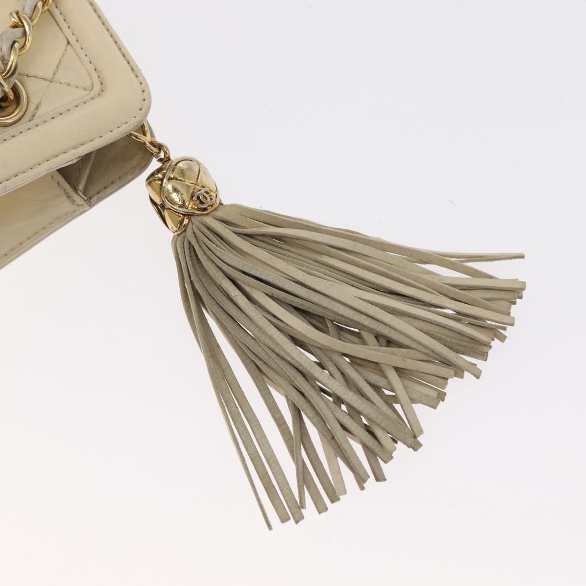 CHANEL Matelasse Chain Shoulder Bag Lamb Skin Beige Gold CC Auth 152441