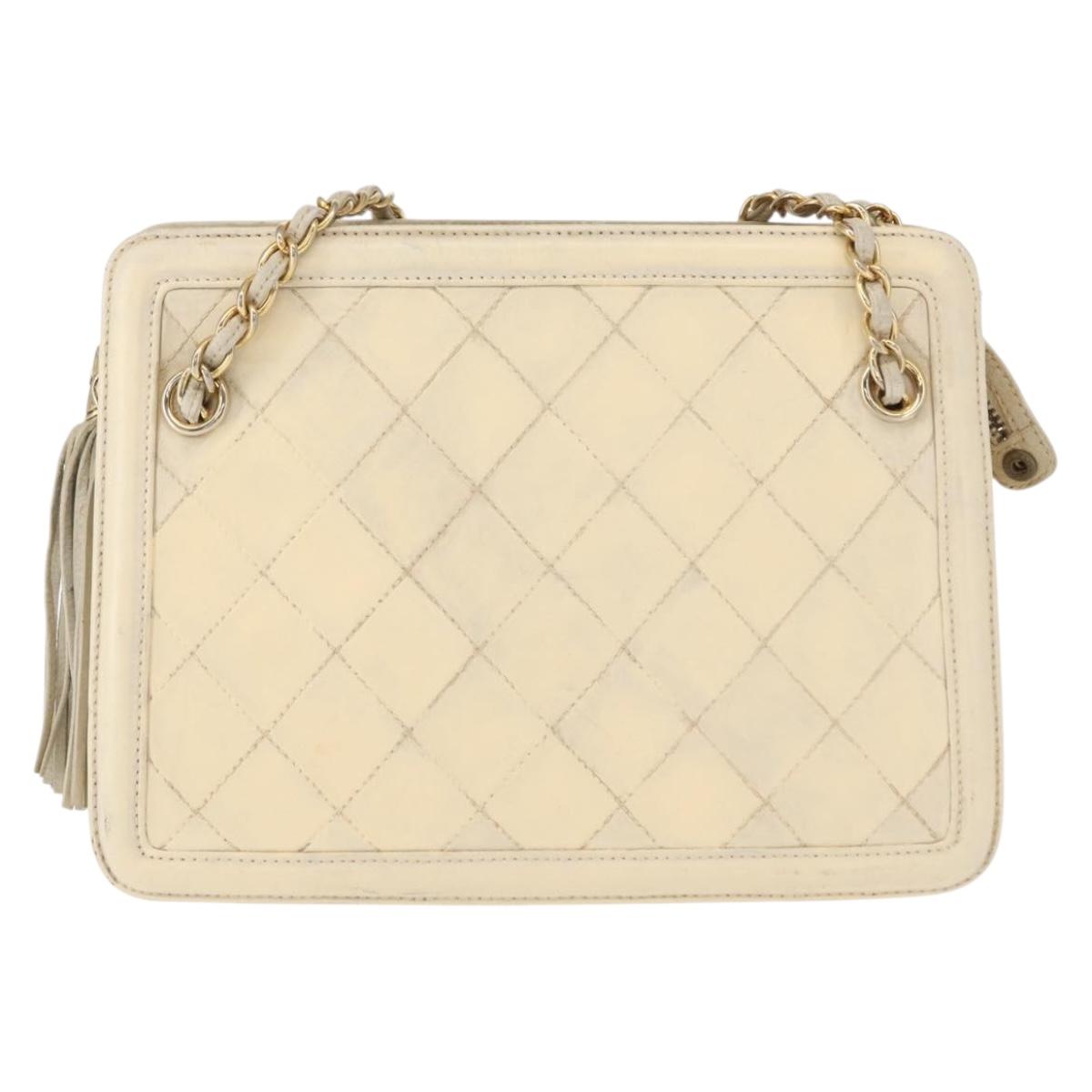 CHANEL Matelasse Chain Shoulder Bag Lamb Skin Beige Gold CC Auth 152441