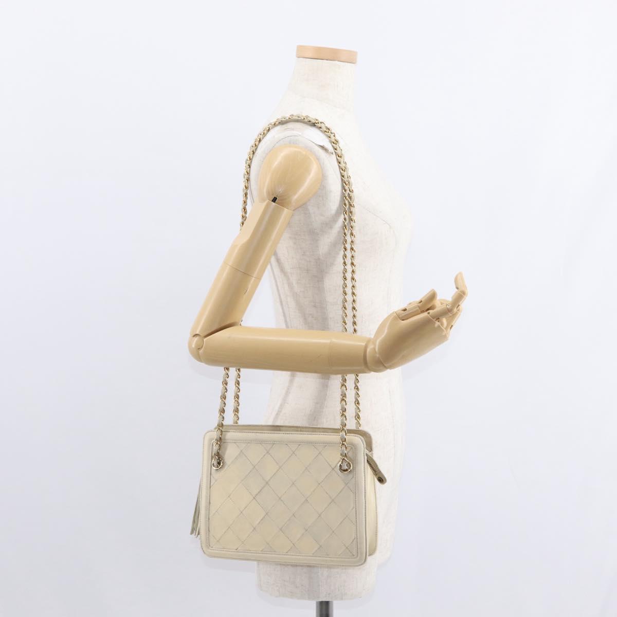 CHANEL Matelasse Chain Shoulder Bag Lamb Skin Beige Gold CC Auth 152441