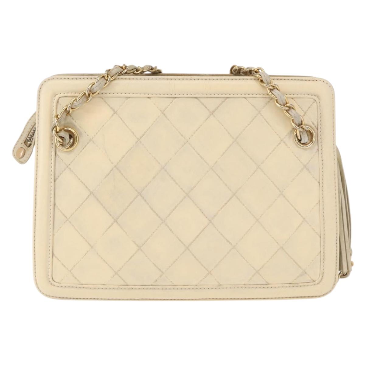 CHANEL Matelasse Chain Shoulder Bag Lamb Skin Beige Gold CC Auth 152441
