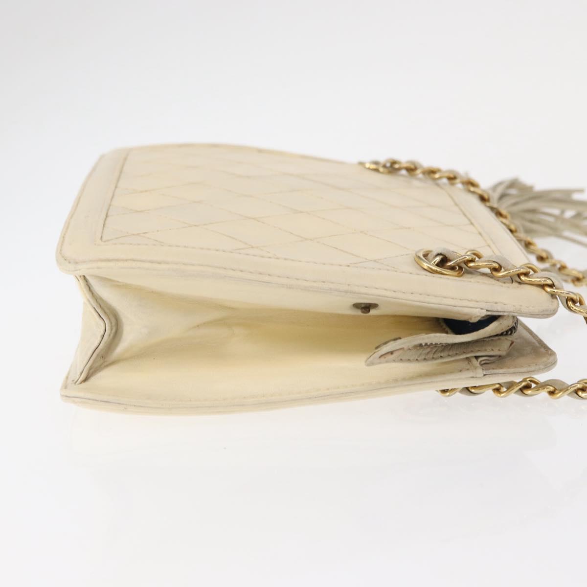 CHANEL Matelasse Chain Shoulder Bag Lamb Skin Beige Gold CC Auth 152441