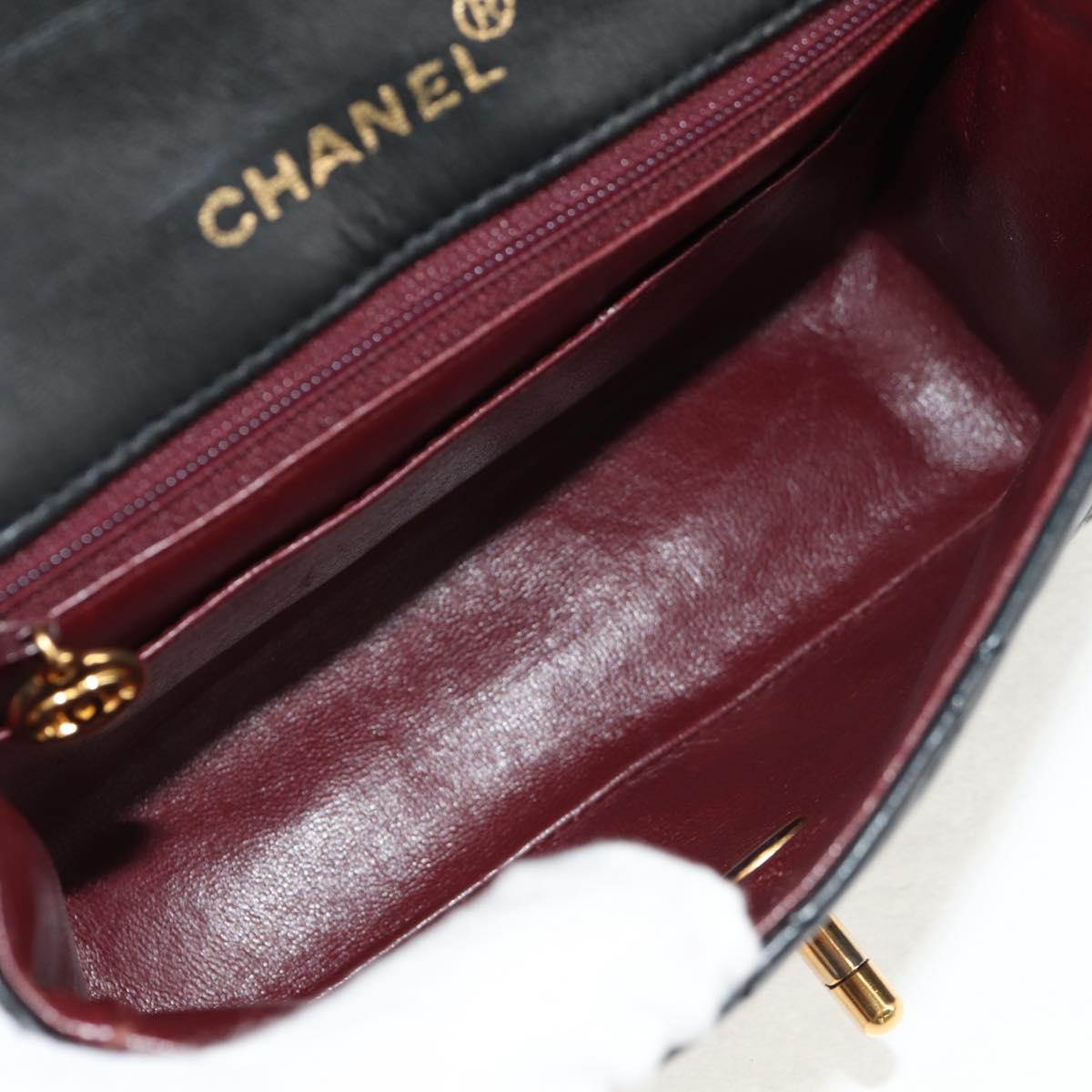 CHANEL Matelasse Chain Shoulder Bag Lamb Skin Black Gold CC Auth 152446AV