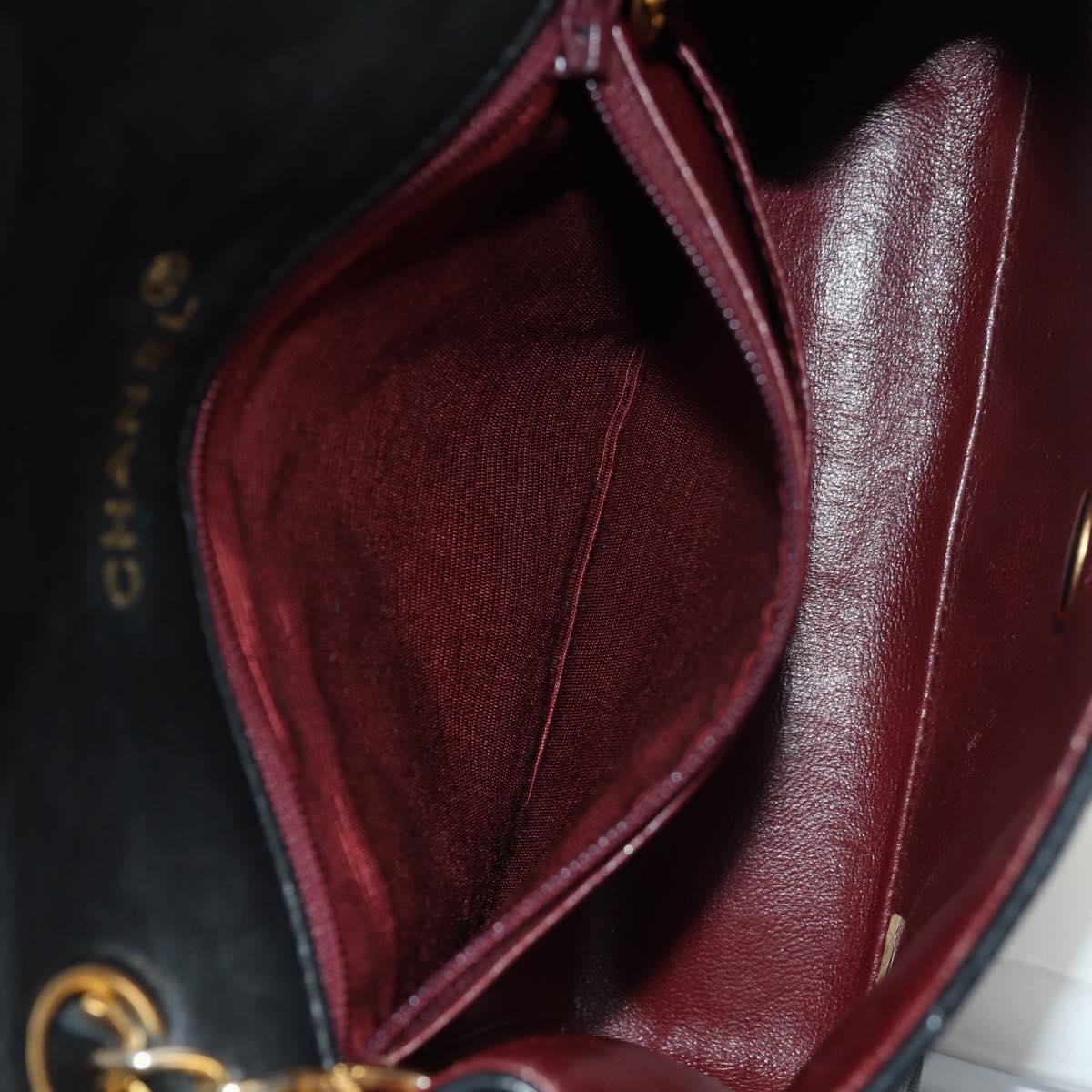 CHANEL Matelasse Chain Shoulder Bag Lamb Skin Black Gold CC Auth 152446AV