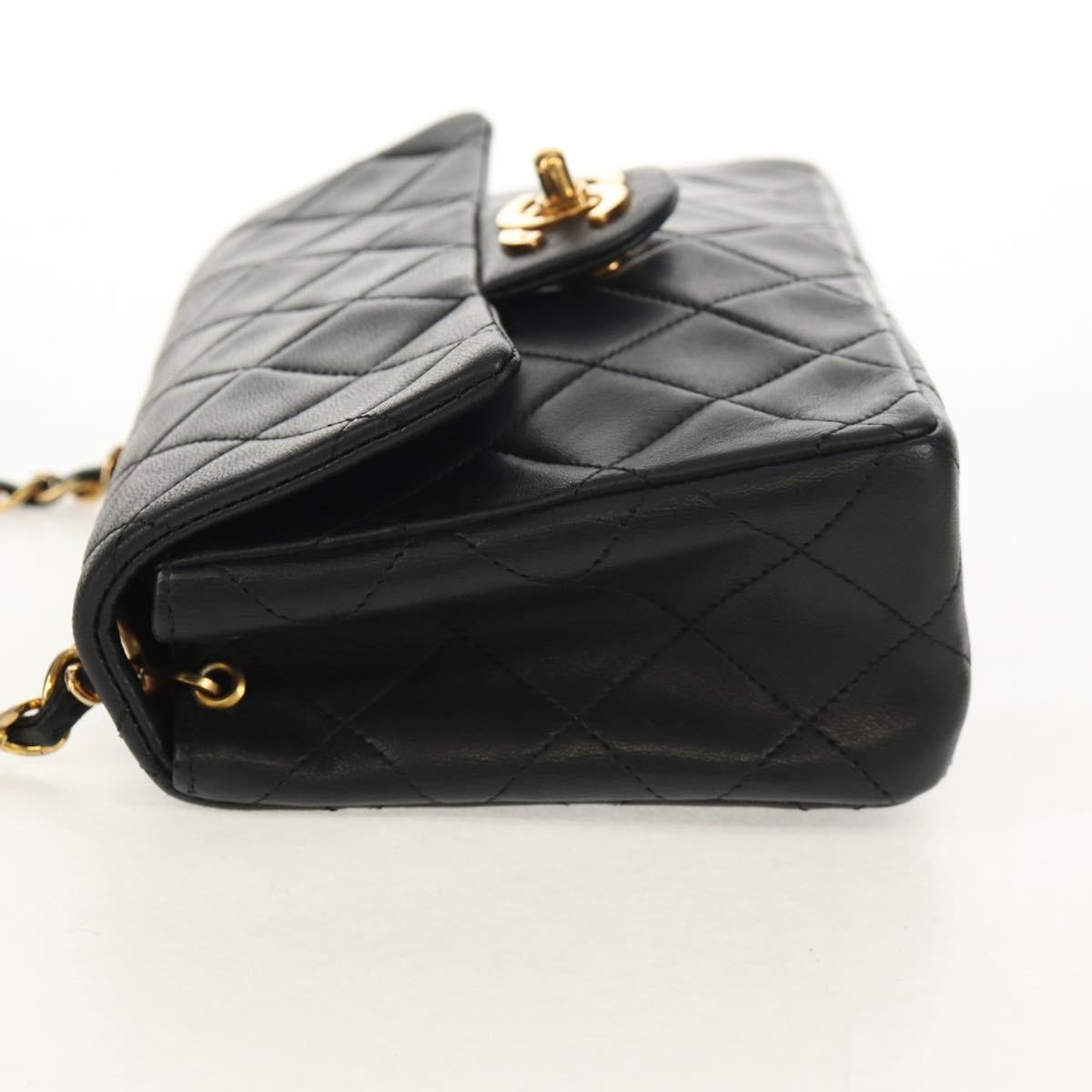 CHANEL Matelasse Chain Shoulder Bag Lamb Skin Black Gold CC Auth 152446AV