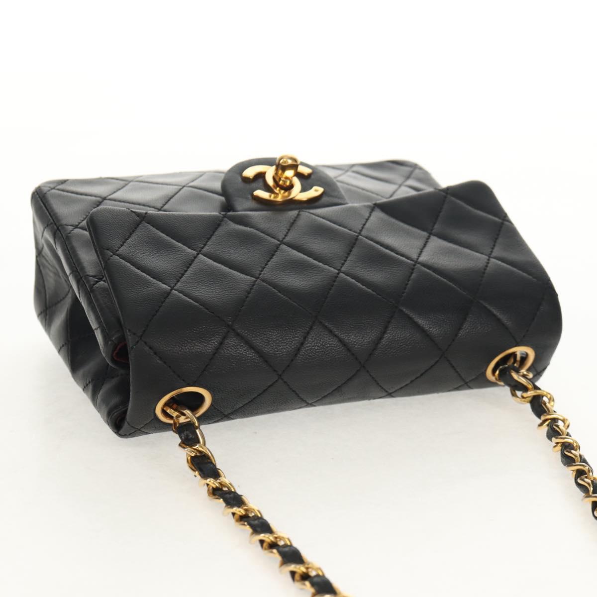 CHANEL Matelasse Chain Shoulder Bag Lamb Skin Black Gold CC Auth 152446AV