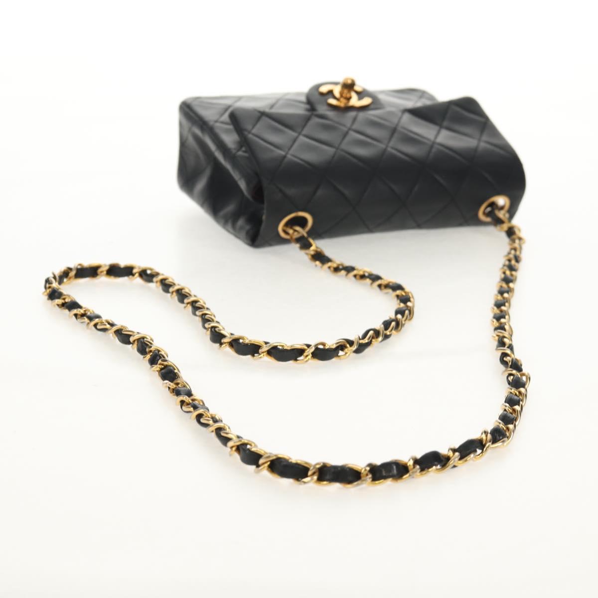 CHANEL Matelasse Chain Shoulder Bag Lamb Skin Black Gold CC Auth 152446AV