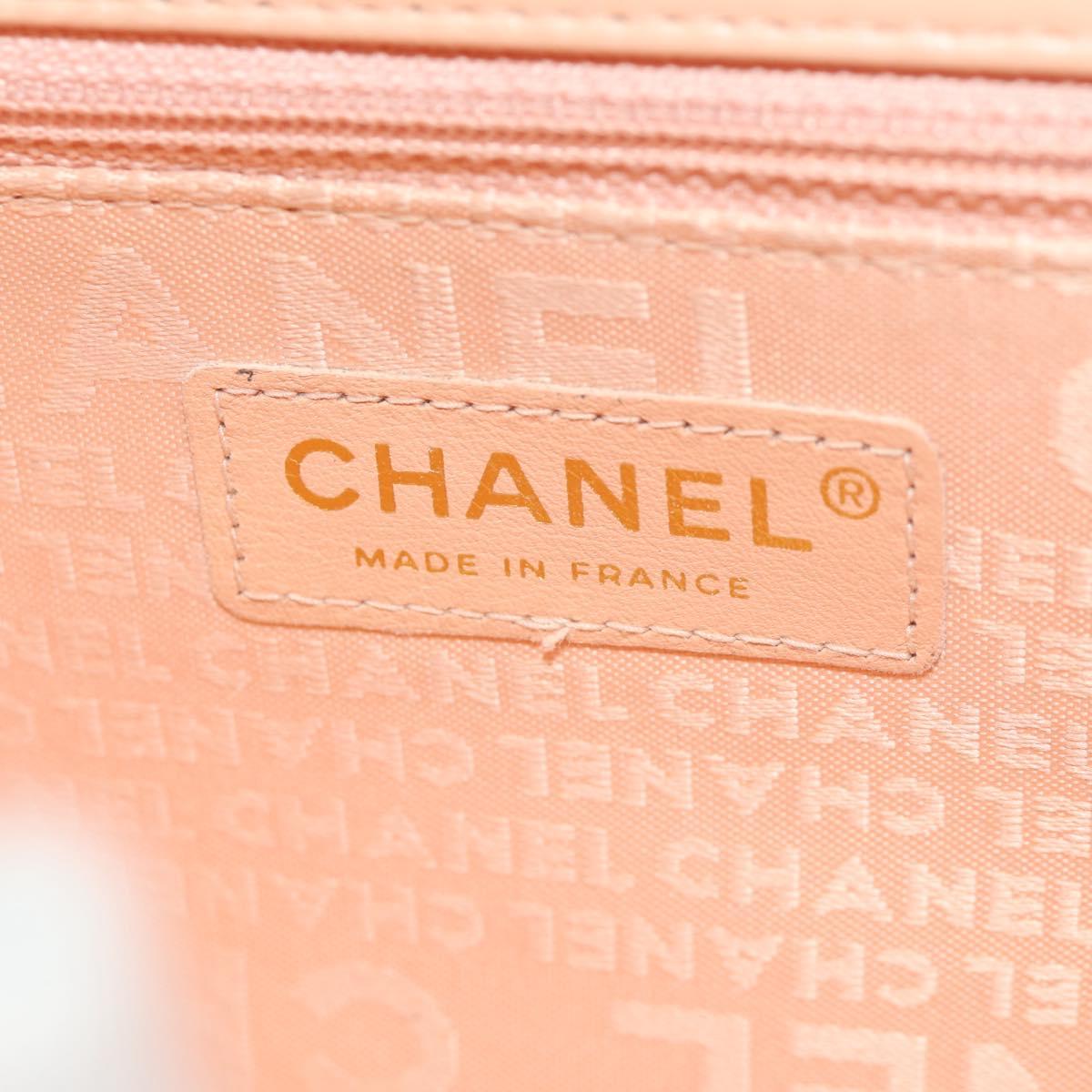 CHANEL Choco Bar Line Chain Bag Leather Cotton Beige Gold CC Auth 152448V