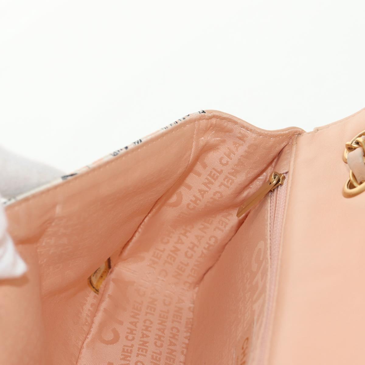CHANEL Choco Bar Line Chain Bag Leather Cotton Beige Gold CC Auth 152448V