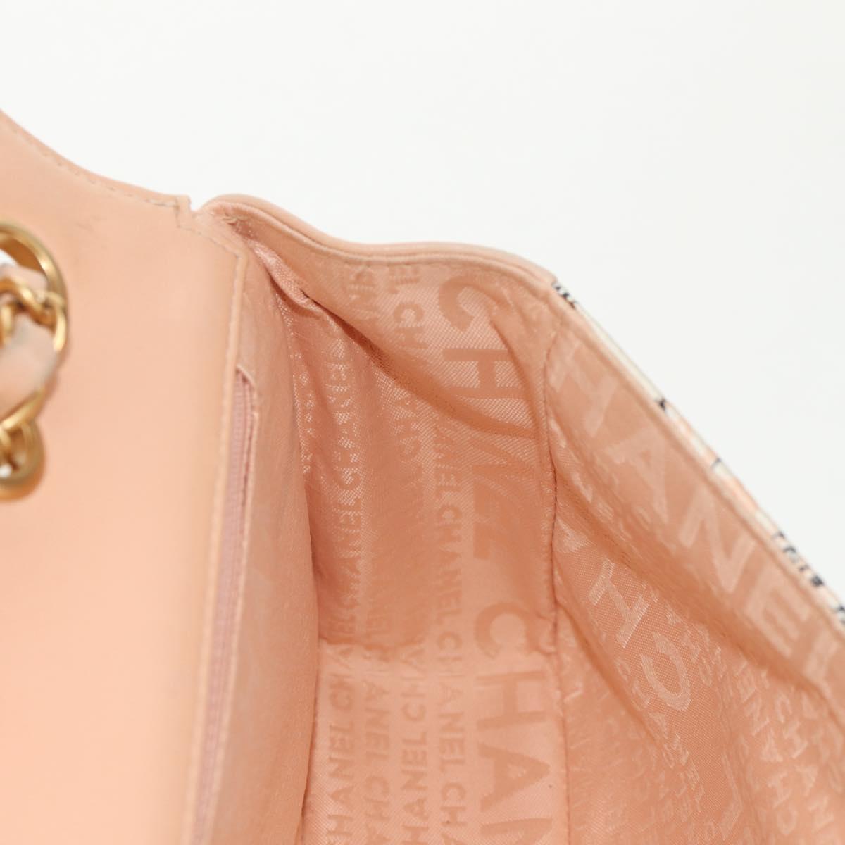 CHANEL Choco Bar Line Chain Bag Leather Cotton Beige Gold CC Auth 152448AV