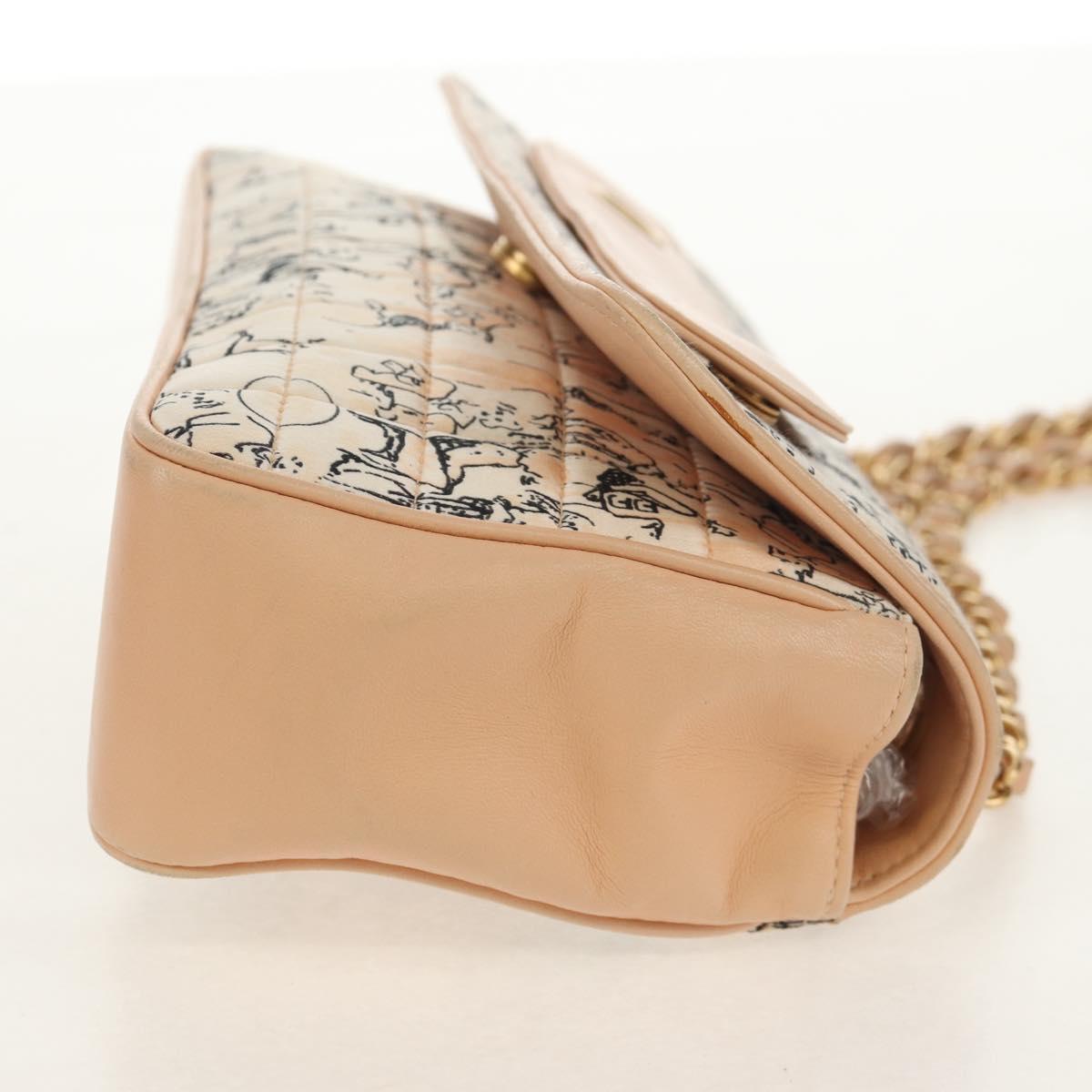 CHANEL Choco Bar Line Chain Bag Leather Cotton Beige Gold CC Auth 152448V