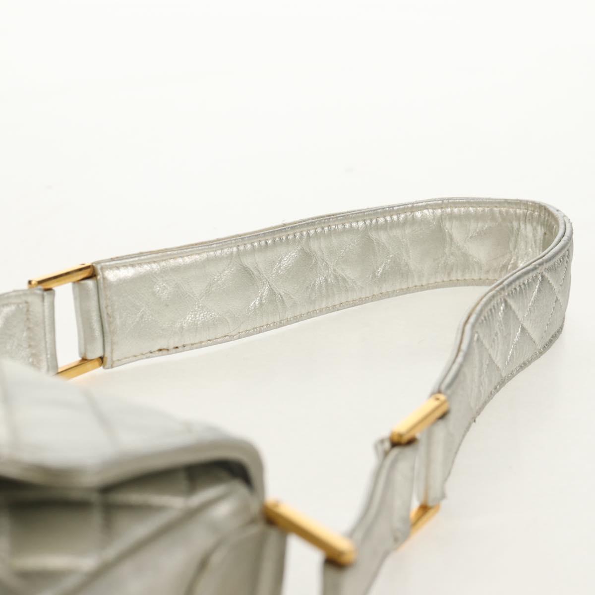 CHANEL Matelasse Shoulder Bag Leather Silver Gold CC Auth 152450SAV