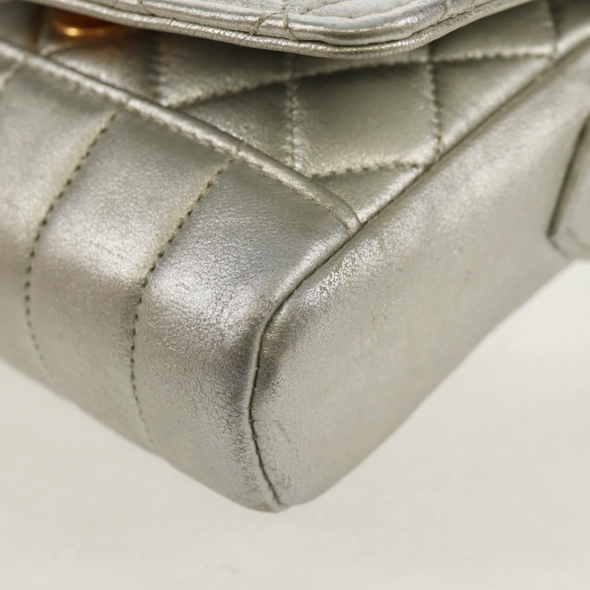 CHANEL Matelasse Shoulder Bag Leather Silver Gold CC Auth 152450AV