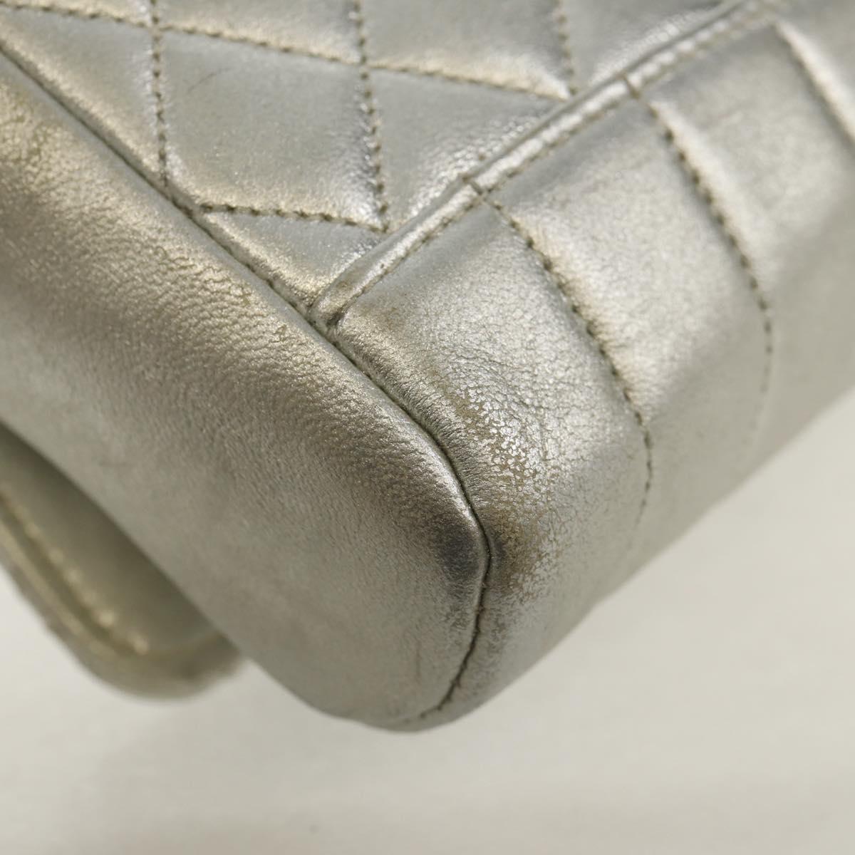 CHANEL Matelasse Shoulder Bag Leather Silver Gold CC Auth 152450SAV