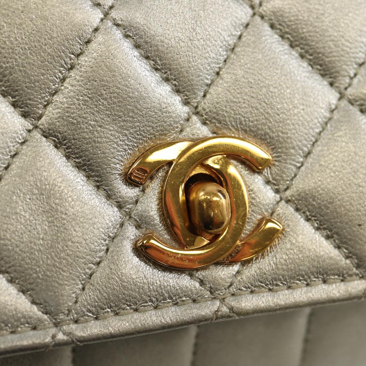 CHANEL Matelasse Shoulder Bag Leather Silver Gold CC Auth 152450SAV