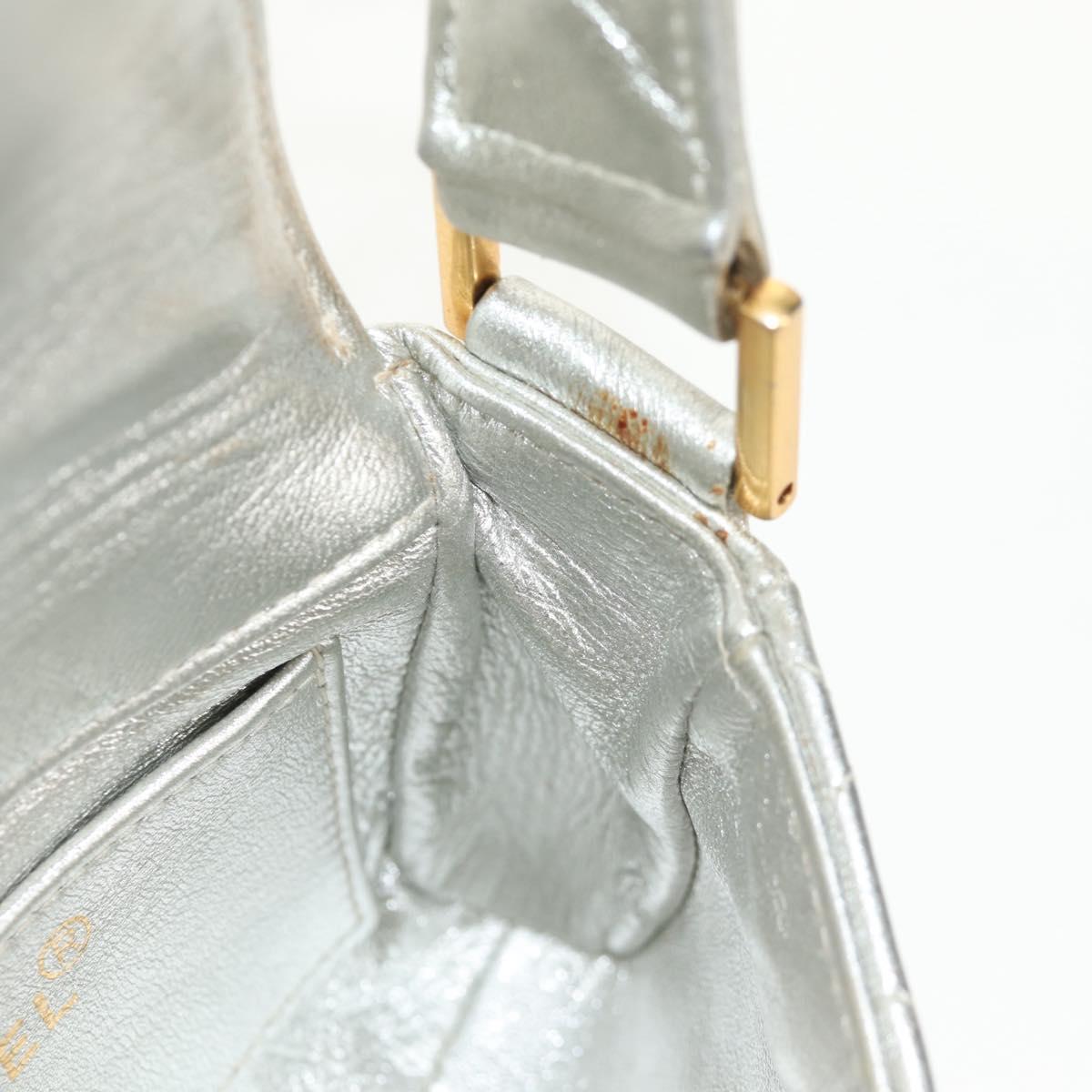 CHANEL Matelasse Shoulder Bag Leather Silver Gold CC Auth 152450SAV