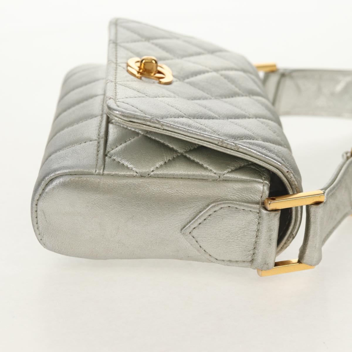 CHANEL Matelasse Shoulder Bag Leather Silver Gold CC Auth 152450SAV
