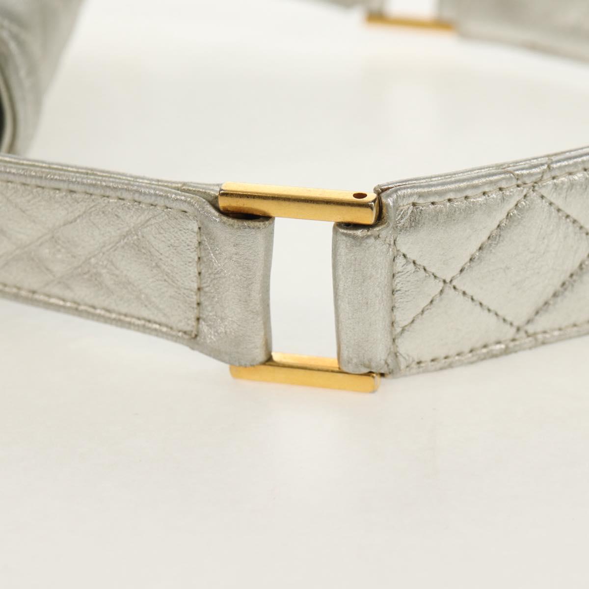 CHANEL Matelasse Shoulder Bag Leather Silver Gold CC Auth 152450SAV