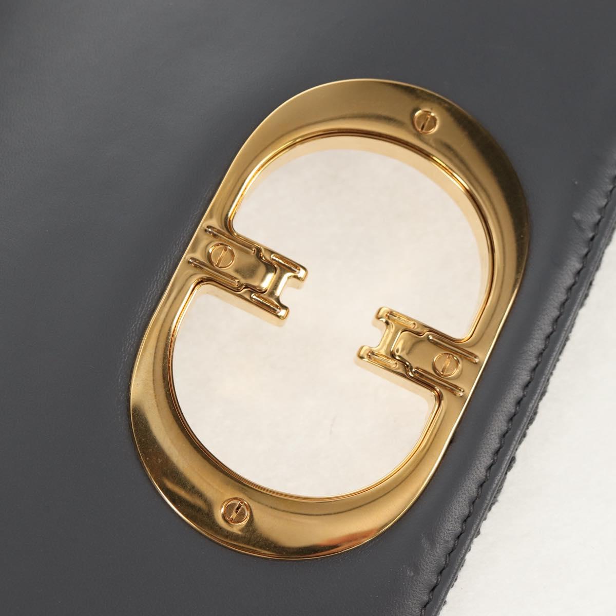 Christian Dior Chain Caro Shoulder Bag cotton Gray Gold Auth 152452AM