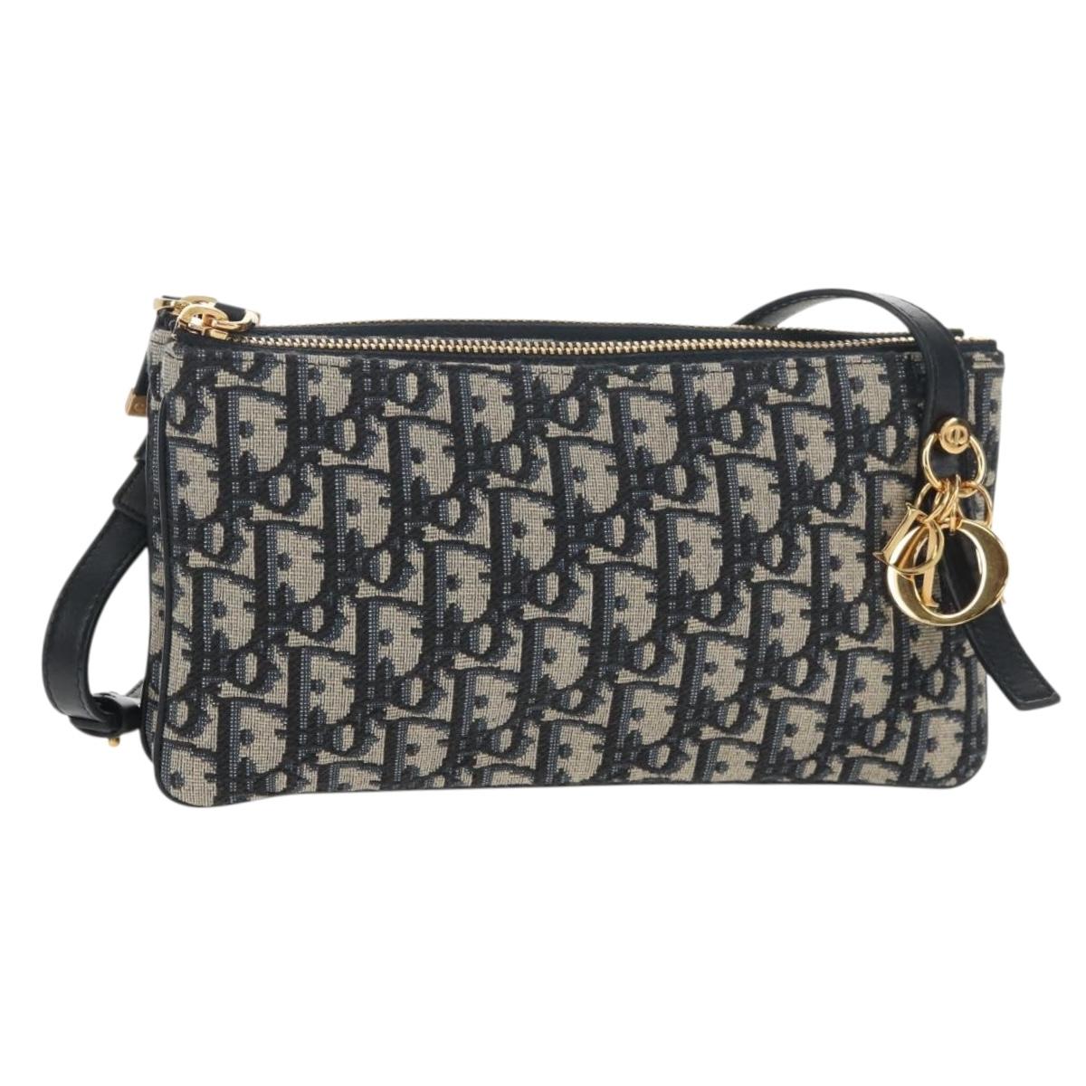 Christian Dior Trotter Canvas Shoulder Bag Navy Silver Auth 152453SM